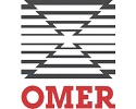 OMER Logo, jossa lukee valkoisella tekstillä "Omer" valkoisella pohjalla. Se on Omer-yhtiön logo, joka valmistaa hydraulisia nostimia.