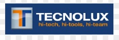 Tecnolux TECNOLUX-logo ja iskulause ‘hi-tech, hi-tools, hi-team’, jossa on tyylitelty oranssi ja valkoinen kirjain T sinisellä taustalla.