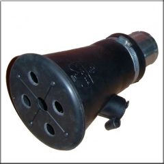 Pakokaasusuulake sylinterimäisellä muodolla, useita reikiä toisessa päässä ja säätövipu sivulla.