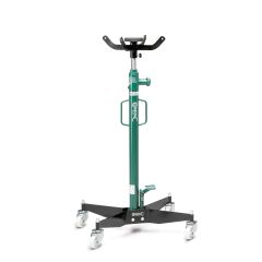 Vihreä Compac vaihteistonostin 525kg käännettävällä nostoadapterilla, mustalla jalustalla ja valkoisilla pyörillä.